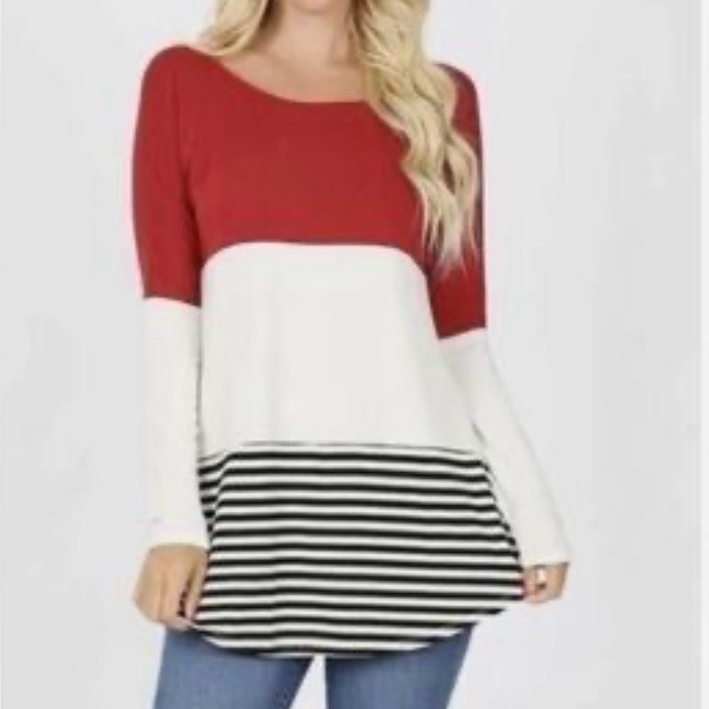 HYFVE Color Block Blouse Red White Black Small EUC